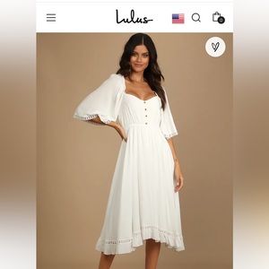 LULUS- My Darling Love White Three-Quarter Sleeve Handkerchief Dress